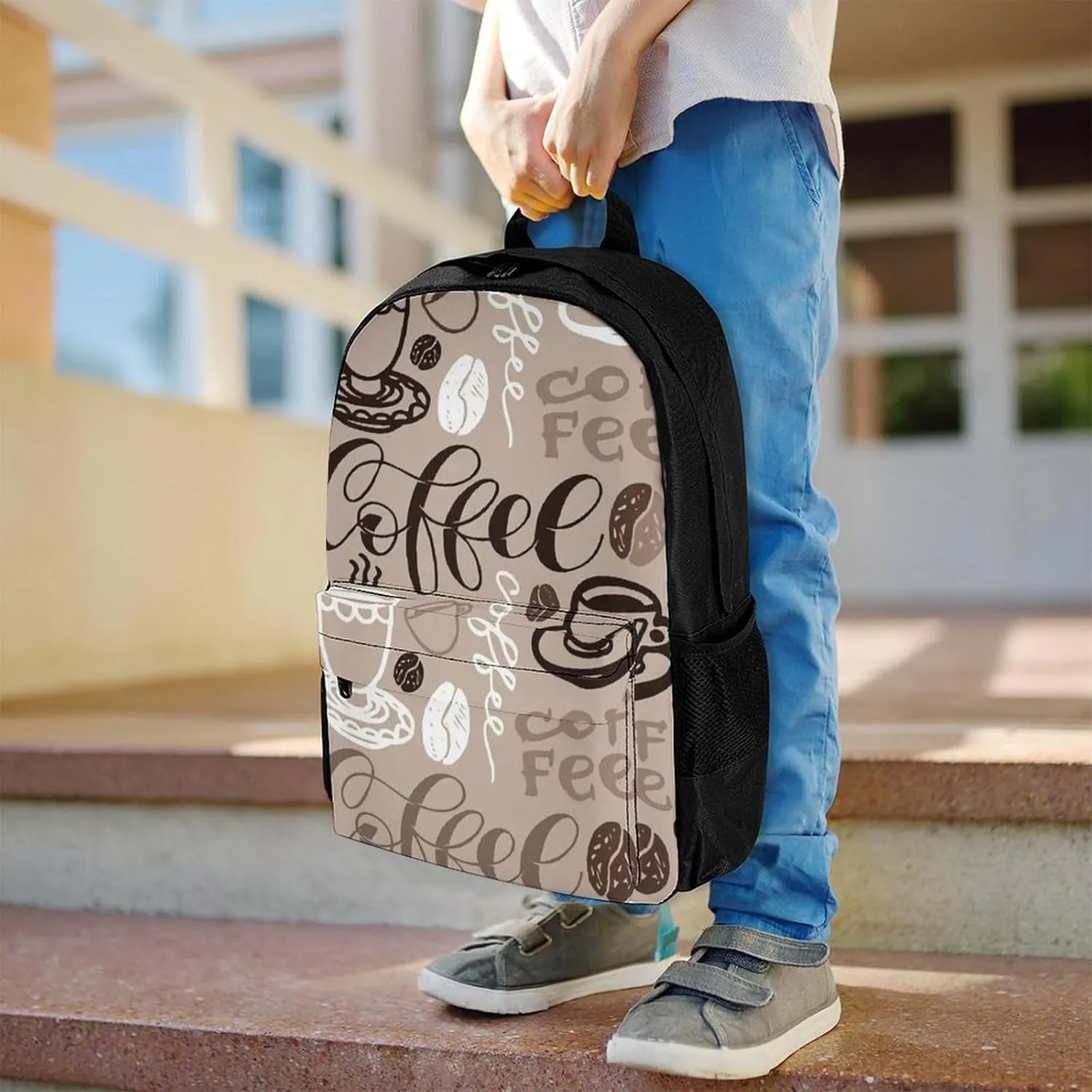 Brown Coffee Maker Beans Theme A Large Capacity Backpack with Pockets, Suitable for Outdoor Use, Etc