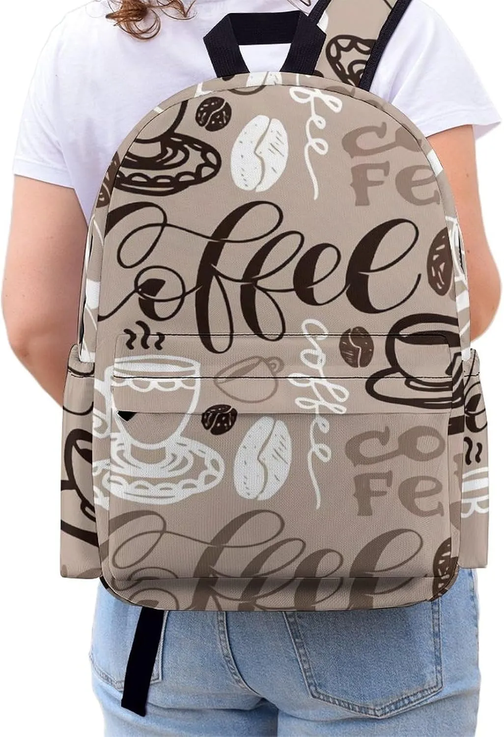 Brown Coffee Maker Beans Theme Classic And Stylish Large Capacity Portable Half Print Backpack