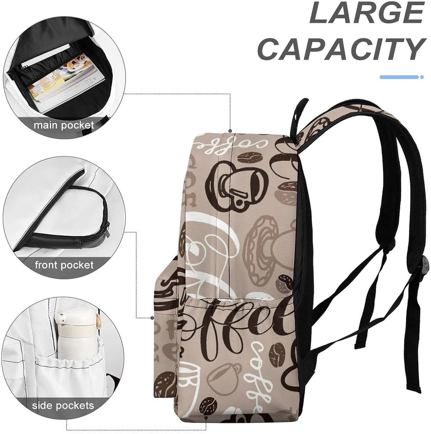 Brown Coffee Maker Beans Theme Classic And Stylish Large Capacity Portable Half Print Backpack