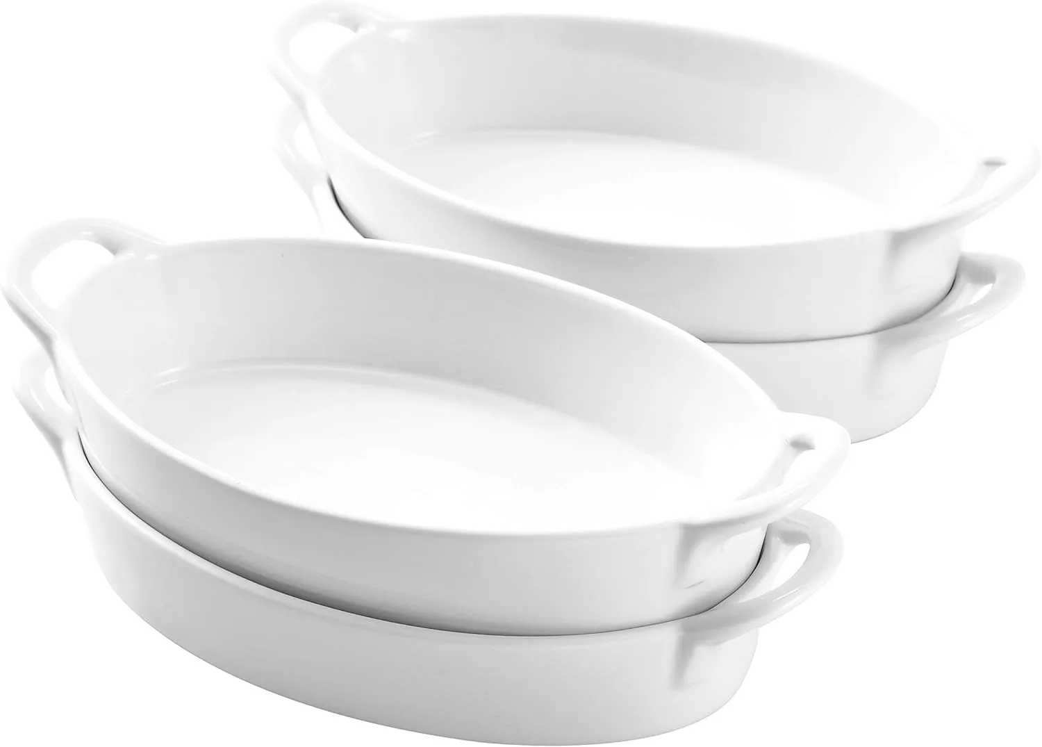 Bruntmor 8 x 5 inch Oval Porcelain Ceramic Deep Dish Au Gratin Pan Set of 4, Dual Handle Au Gratin Baking Dishes, Oven Safe Roasting Lasagna Pan For kitchen- White