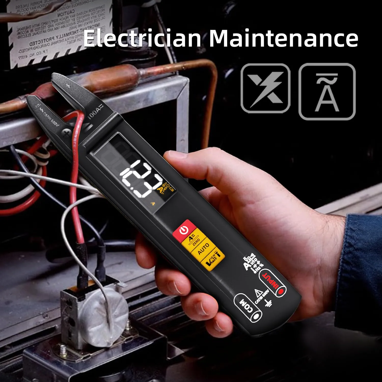 BSIDE DC AC Clamp Meter Open Jaw Smart Digital Multimeter Tester, Rechargeable with True RMS, Measures Current Capacitance Diode Duty Cycle Ohm Hz Continuity V-Alert Live Check Environment Temperature