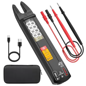 BSIDE DC AC Clamp Meter Open Jaw Smart Digital Multimeter Tester, Rechargeable with True RMS, Measures Current Capacitance Diode Duty Cycle Ohm Hz Continuity V-Alert Live Check Environment Temperature
