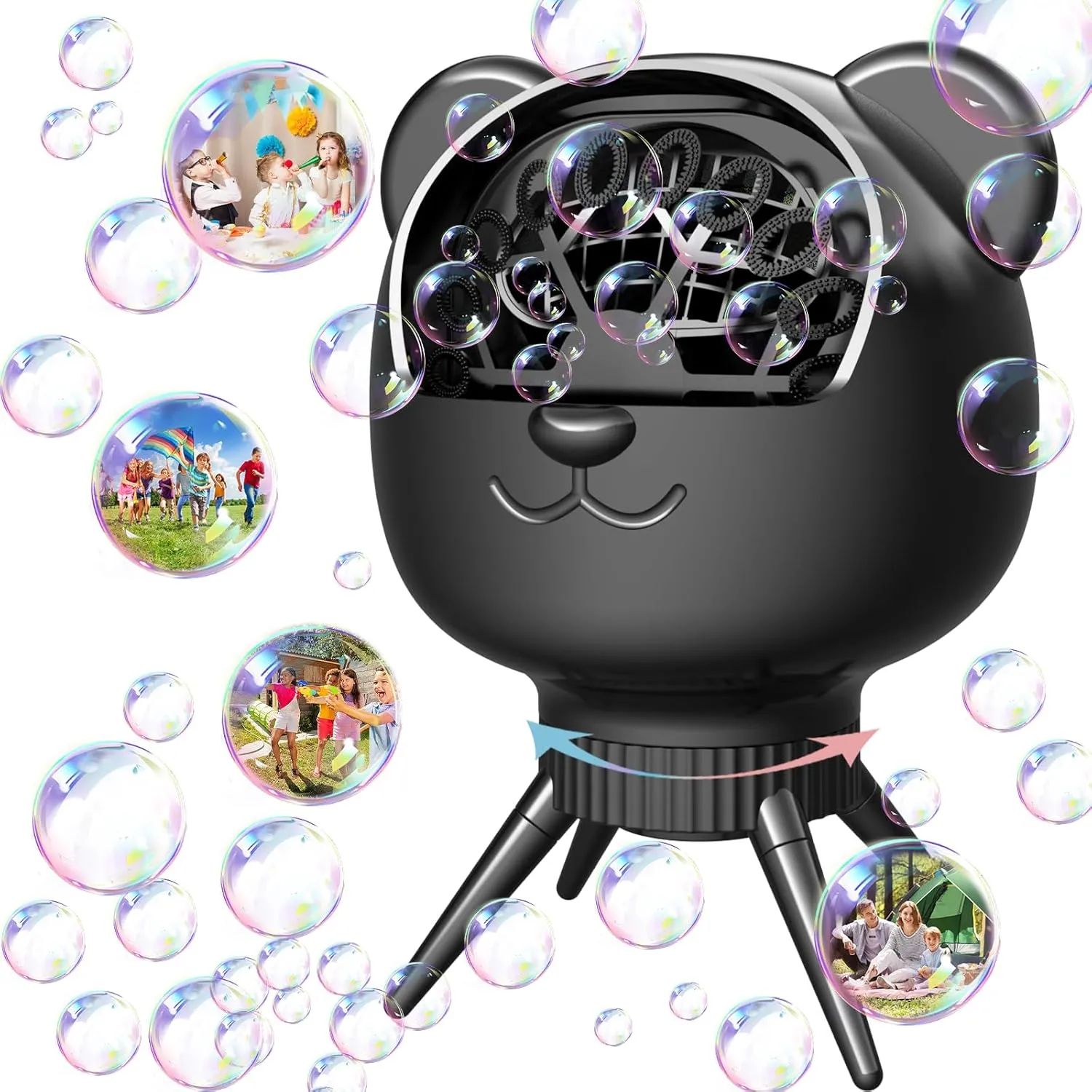 Bubble Machine for Kids & Parties – 500ML, 38,000  Bubbles/Min, 90°/180° Auto-Rotation, 2-Speed Rechargeable Bubble Maker, Portable Bubble Blower for Indoor Outdoor Birthday Wedding (Black)