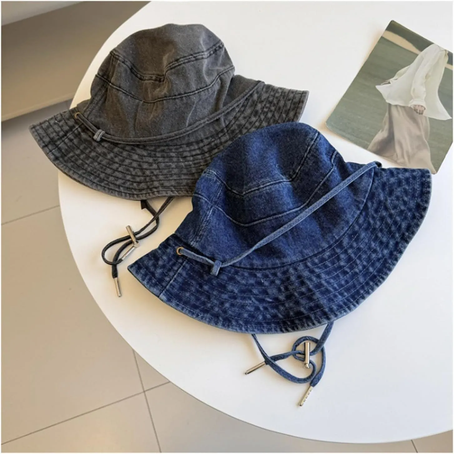 Bucket Hat for Women Men Wide Brim Sun Hat Packable Cotton Denim Summer Beach Travel Outdoor Fishing Cap