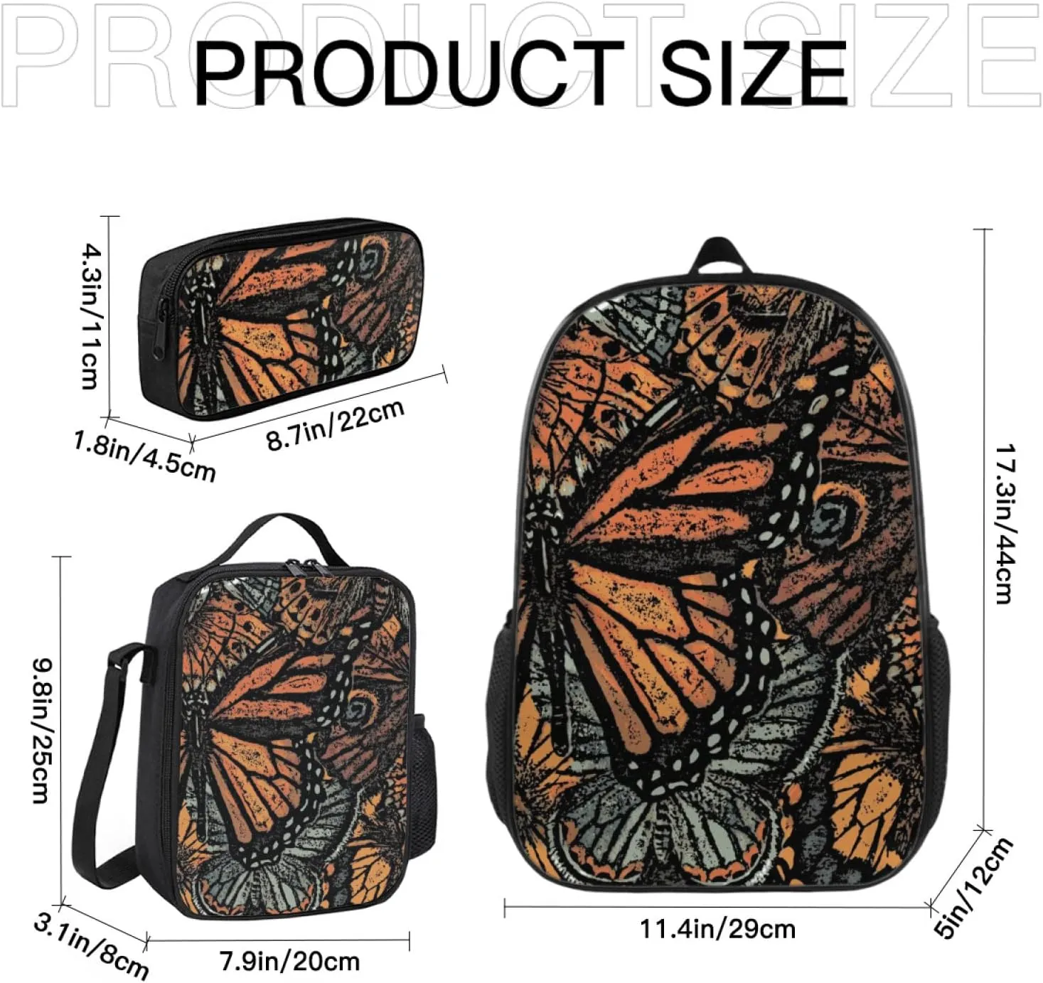 Butterfly Backpack, Butterfly Backpack For Girls 3 PCS for Teens, Boys and Girls Butterfly Bookbag, Butterfly Insulated Lunch Bag and Butterfly Pencil Case Perfect for School and Everyday Use.