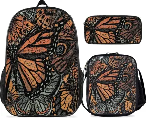 Butterfly Backpack, Butterfly Backpack For Girls 3 PCS for Teens, Boys and Girls Butterfly Bookbag, Butterfly Insulated Lunch Bag and Butterfly Pencil Case Perfect for School and Everyday Use.