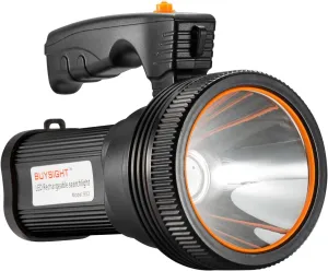BUYSIGHT Rechargeable Spotlight Flashlight 500 Lumens Handheld Spot Light LED Flashlight with Handl Ultra-Long Standby Electric Torch with USB Output （Classic Black）