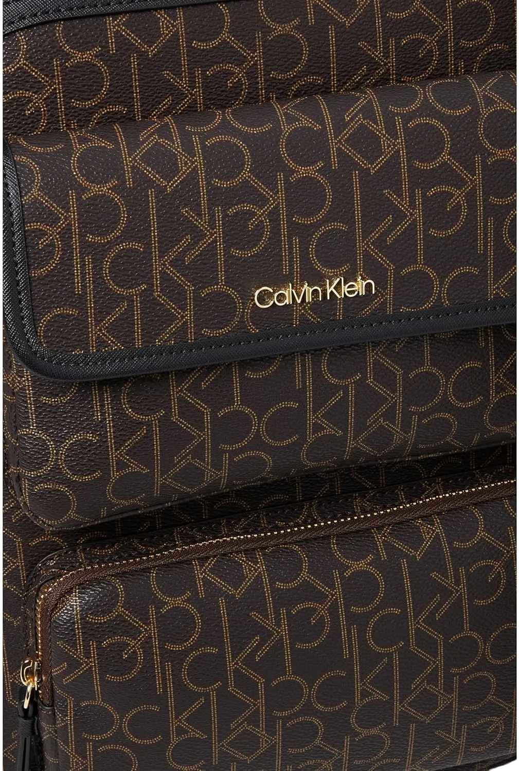 Calvin Klein Women's Enya Signature Backpack, Brown/Khaki/Black, Large
