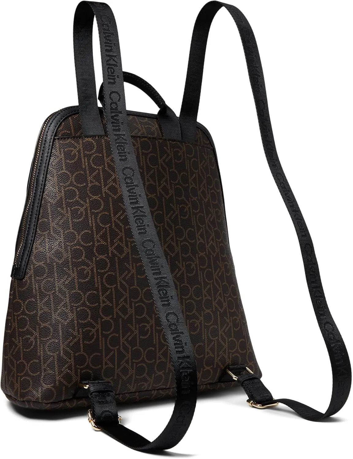 Calvin Klein Women's Enya Signature Backpack, Brown/Khaki/Black, Large