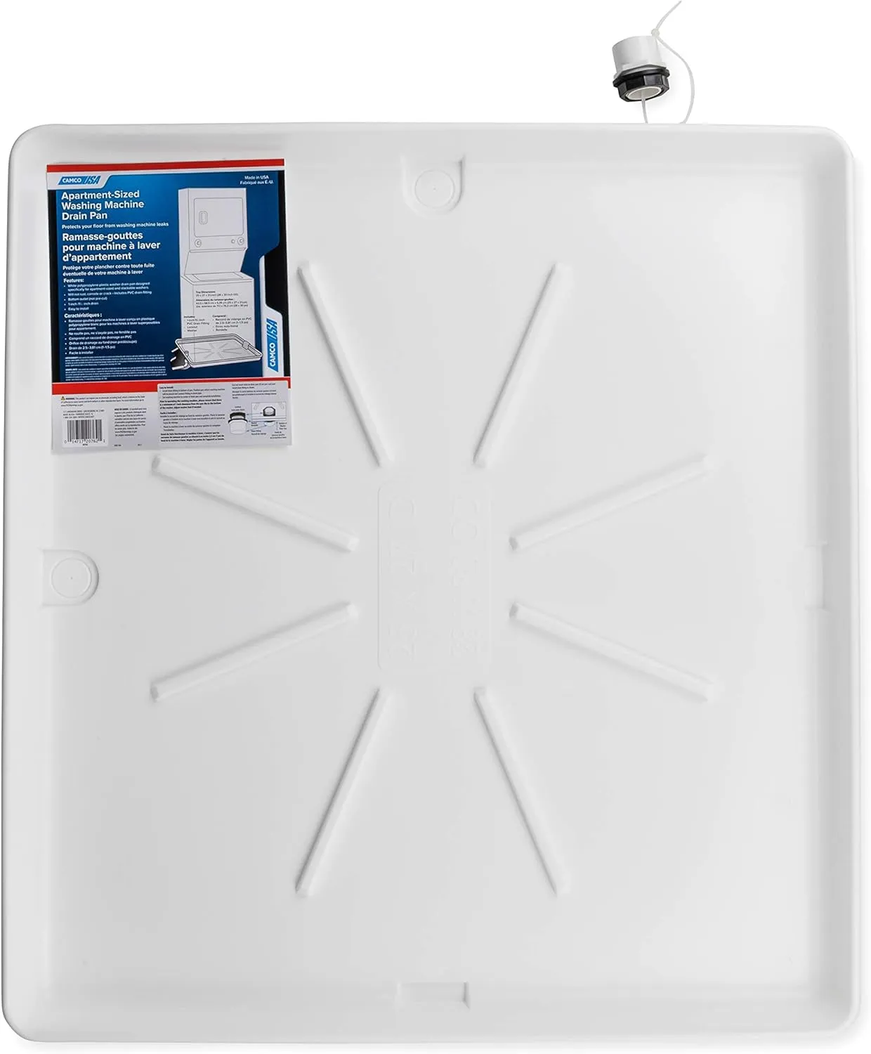 Camco Stackable Washing Machine Drain Pan | Great for Apartment-Sized Washers or Stackable Units | Protects Floors from Leaks & Measures 28-Inches x 30-Inches | Crafted of Heavy-Duty Plastic (21006)