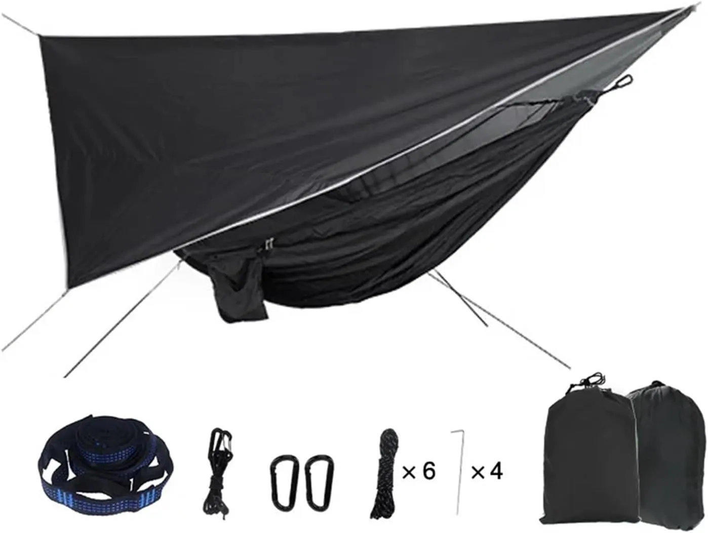Camp Portable Mosquito Net Nylon Camping Hammock with Rain Fly Canopy Tarp for Outdoor Hanging Bed Sleeping Strong (Color : Black)