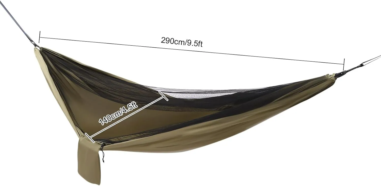 Camping Hammock, Hammocks with Mosquito Net Tent and Rain Fly Tarp, Double&Single Sizes w/Tree Straps and Attached Carry Bag, 400 lb Capacity, Indoor Outdoor Backpacking Travel (Green)