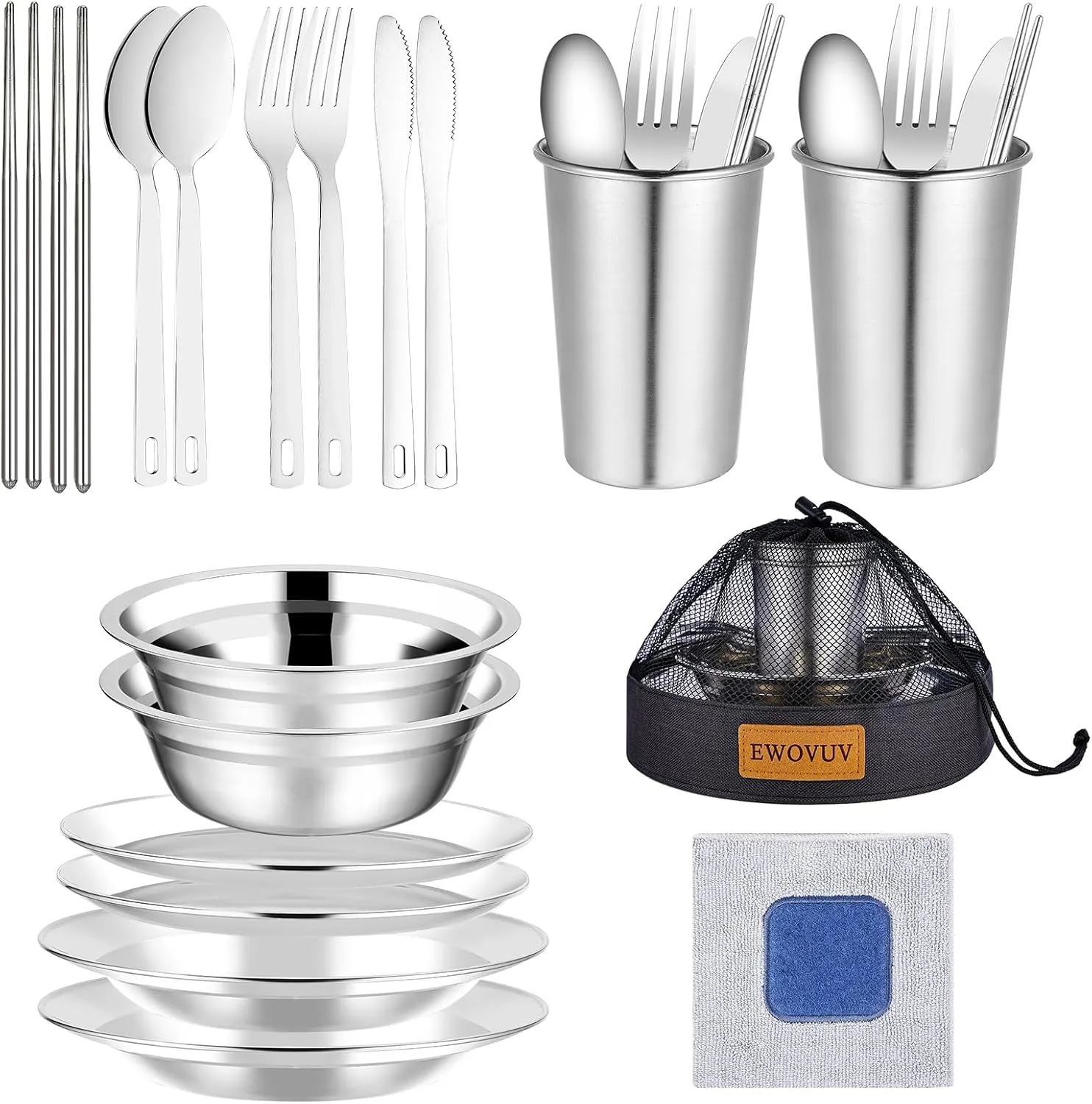 Camping Mess Kit - for Camping 1 to 2 Person boy Scout Camp Dishes Camping Cooking Utensils Accessories Plates Dinnerware Set Outdoor