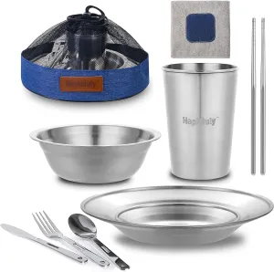 Camping Mess Kit - for Camping 1 to 2 Person boy Scout Camp Dishes Camping Cooking Utensils Accessories Plates Dinnerware Set Outdoor