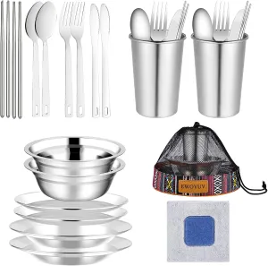 Camping Mess Kit - for Camping 1 to 2 Person boy Scout Camp Dishes Camping Cooking Utensils Accessories Plates Dinnerware Set Outdoor