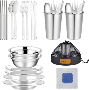 Camping Mess Kit - for Camping 1 to 2 Person boy Scout Camp Dishes Camping Cooking Utensils Accessories Plates Dinnerware Set Outdoor