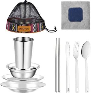 Camping Mess Kit - for Camping 1 to 2 Person boy Scout Camp Dishes Camping Cooking Utensils Accessories Plates Dinnerware Set Outdoor