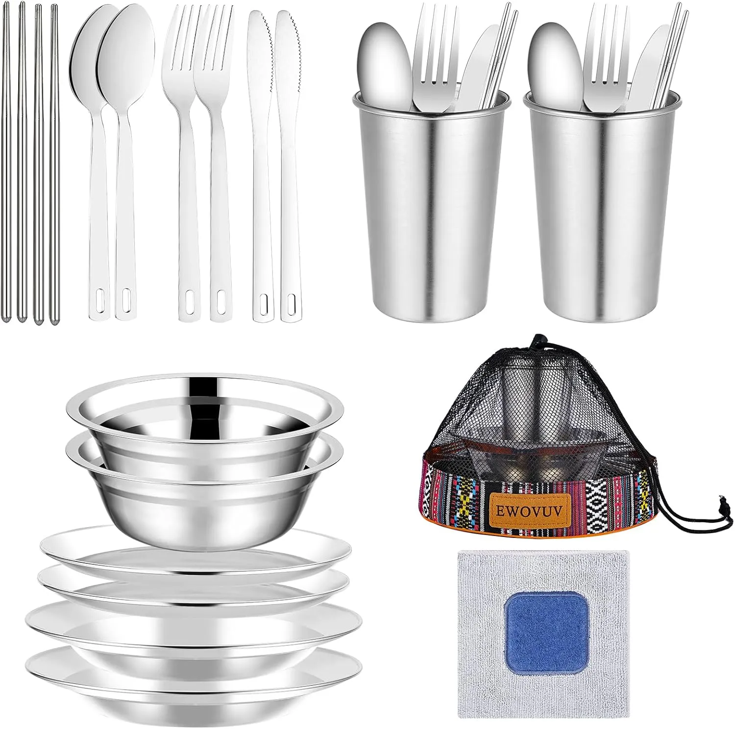 Camping Mess Kit - for Camping 1 to 2 Person boy Scout Camp Dishes Camping Cooking Utensils Accessories Plates Dinnerware Set Outdoor