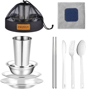 Camping Mess Kit - for Camping 1 to 2 Person boy Scout Camp Dishes Camping Cooking Utensils Accessories Plates Dinnerware Set Outdoor