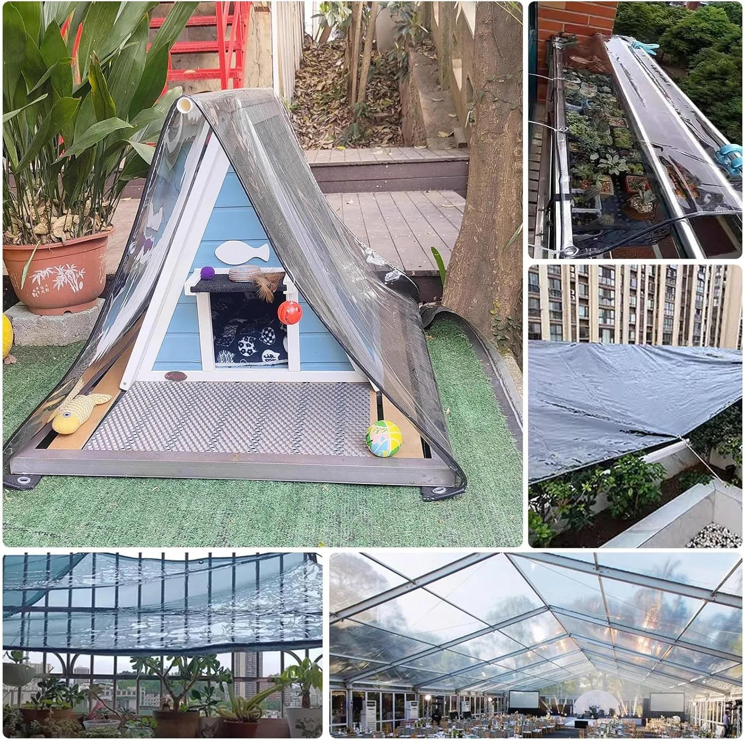 Camping Tarp, Clear PVC Heavy Duty Black Transparent Sheet with Eyelets, Plastic Tarp Cover for Greenhouse Garden Furniture Shed Outdoor Camping Chicken Shed(1.5x2m)
