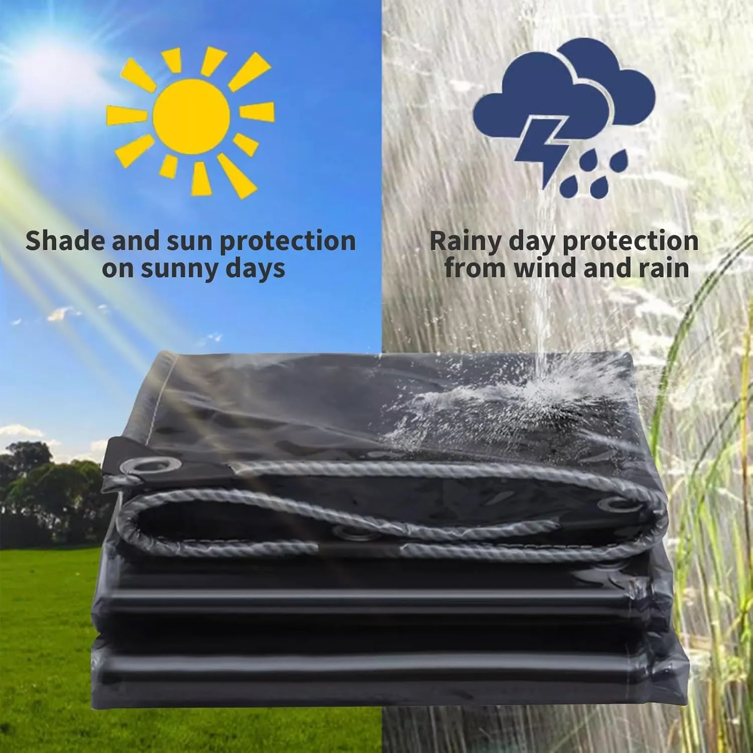 Camping Tarp, Clear PVC Heavy Duty Black Transparent Sheet with Eyelets, Plastic Tarp Cover for Greenhouse Garden Furniture Shed Outdoor Camping Chicken Shed(1.5x2m)