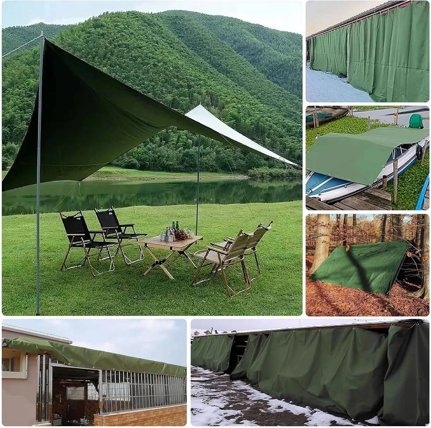 Camping Tarp, Heavy Duty 600g/m² Tarp with Eyelets, Green Canvas Cover for Outdoor Camping Ground Sheet(4x5m)