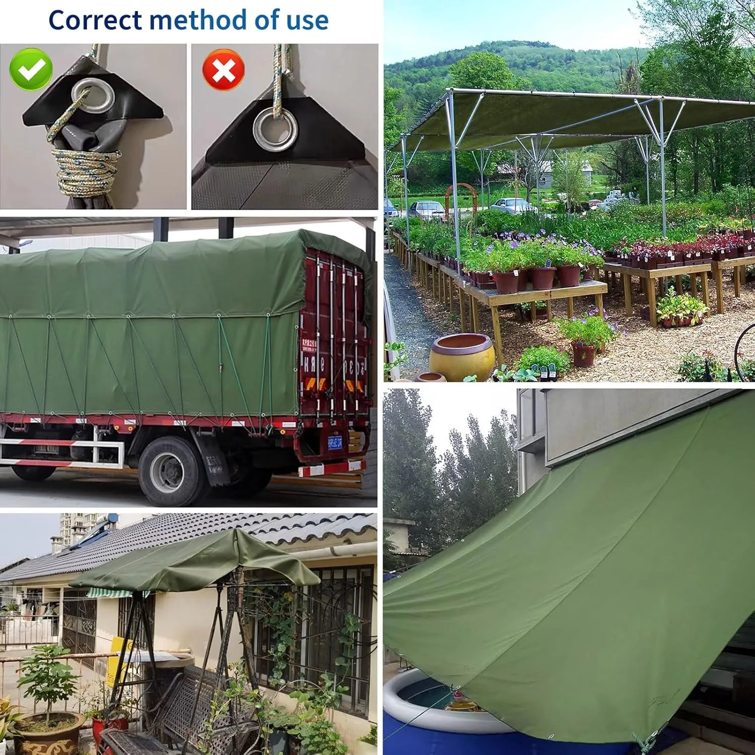 Camping Tarp, Heavy Duty 600g/m² Tarp with Eyelets, Green Canvas Cover for Outdoor Camping Ground Sheet(4x5m)