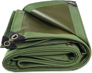 Camping Tarp, Heavy Duty 600g/m² Tarp with Eyelets, Green Canvas Cover for Outdoor Camping Ground Sheet(4x5m)