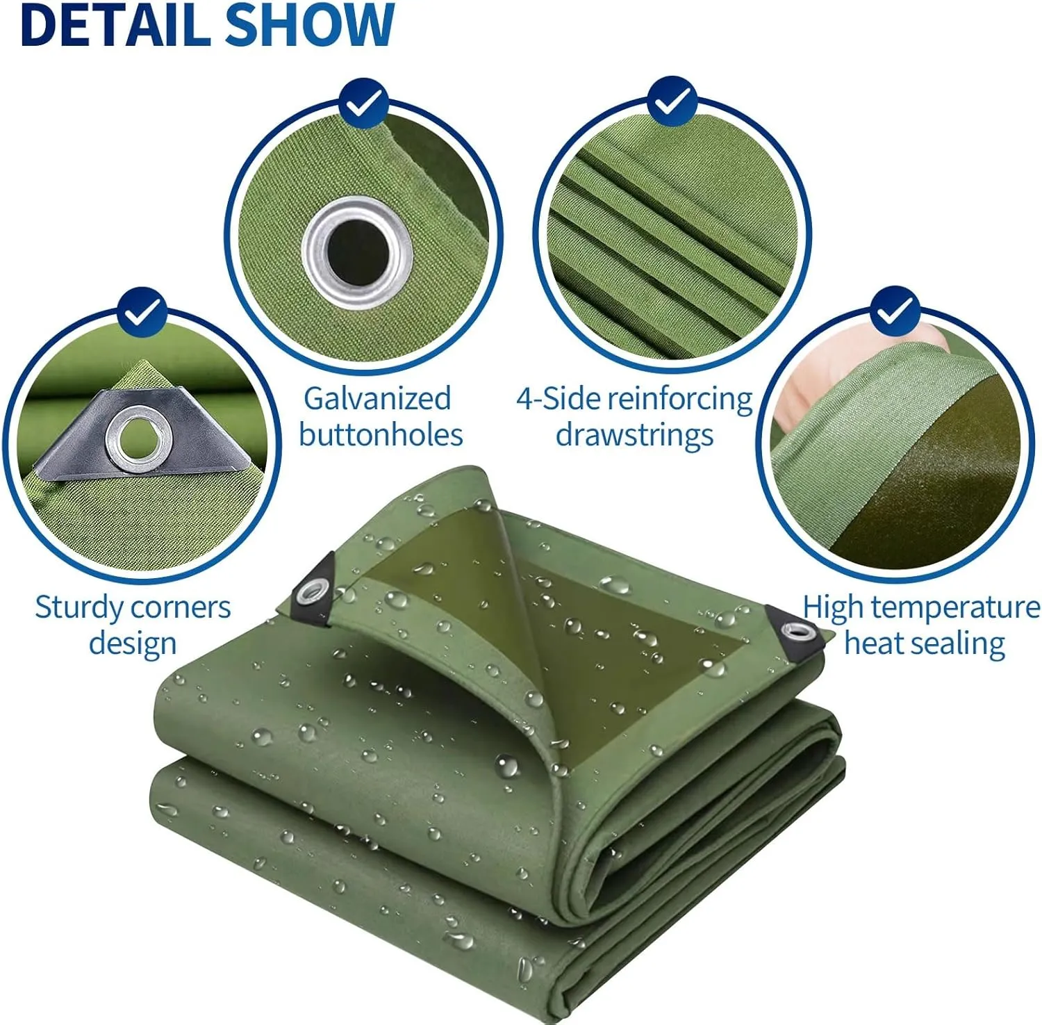 Camping Tarp, Heavy Duty 600g/m² Tarp with Eyelets, Green Canvas Cover for Outdoor Camping Ground Sheet(4x5m)