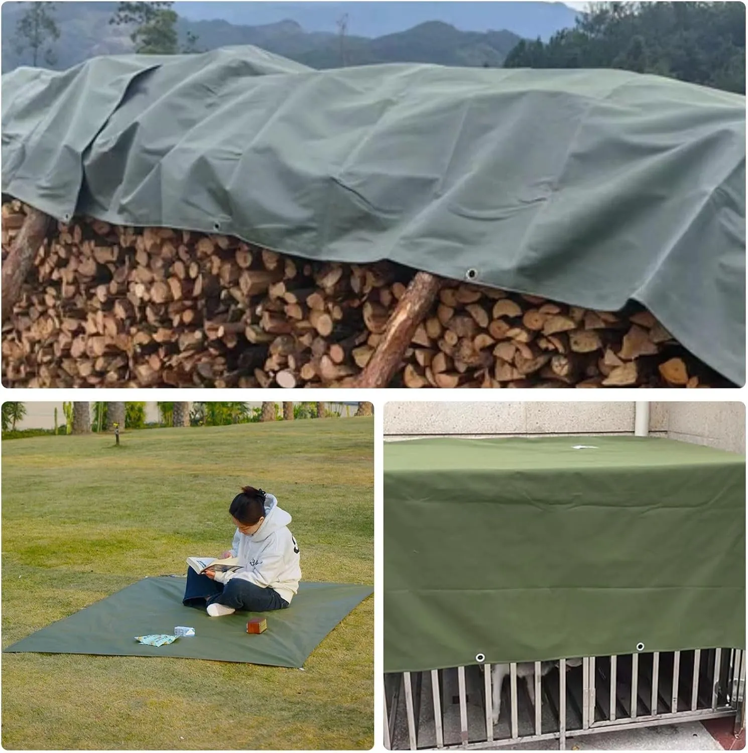 Camping Tarp, Heavy Duty 600g/m² Tarp with Eyelets, Green Canvas Cover for Outdoor Camping Ground Sheet(4x5m)