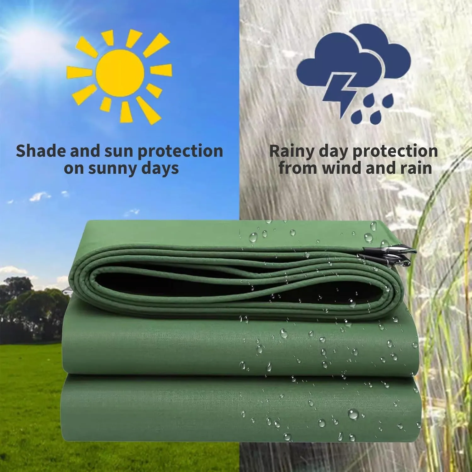 Camping Tarp, Heavy Duty 600g/m² Tarp with Eyelets, Green Canvas Cover for Outdoor Camping Ground Sheet(4x5m)