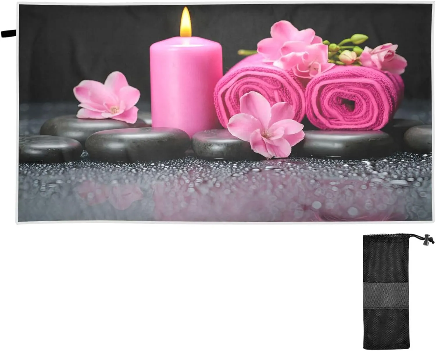 Candle Towel Flowers Pink Large Beach Towel with Bag Sand Free Camping Towel Quick Dry Towel for Women Men Beach Gym Travel 71×31 in