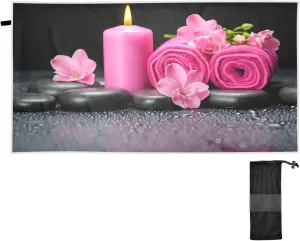 Candle Towel Flowers Pink Large Beach Towel with Bag Sand Free Camping Towel Quick Dry Towel for Women Men Beach Gym Travel 71×31 in