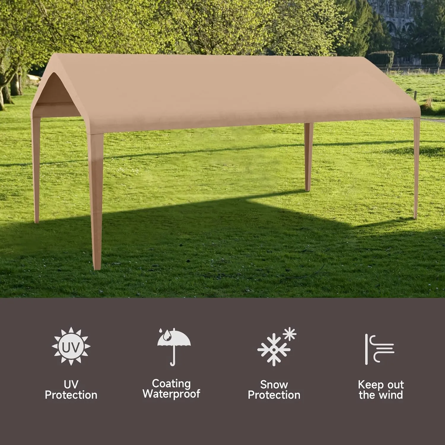 Canopy Replacement Cover, Carport Replacement Canopy, 800D Oxford Waterproof & UV Protected Tarp with Ball Bungees (Frame is not Included) (Beige, 10x20)
