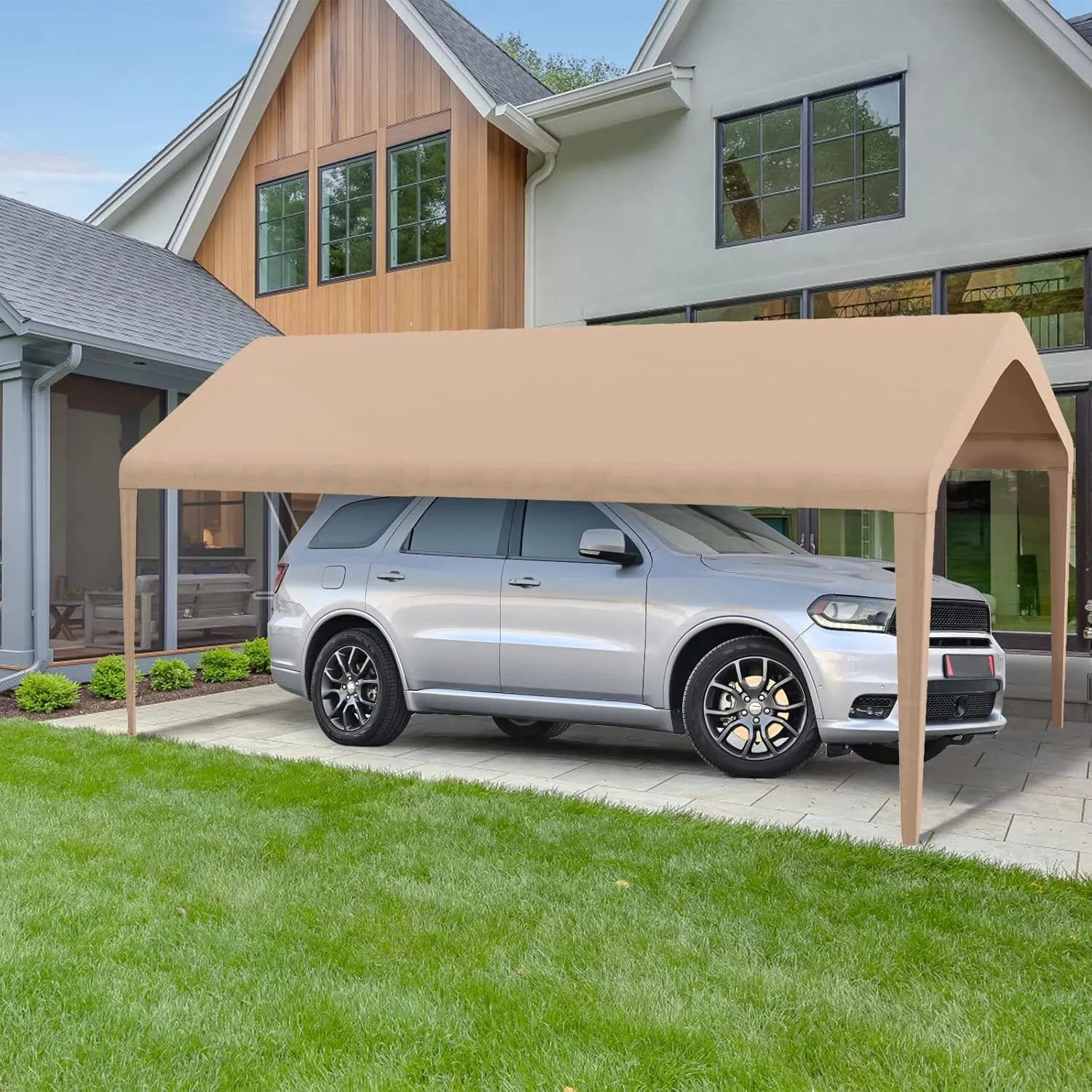 Canopy Replacement Cover, Carport Replacement Canopy, 800D Oxford Waterproof & UV Protected Tarp with Ball Bungees (Frame is not Included) (Beige, 10x20)