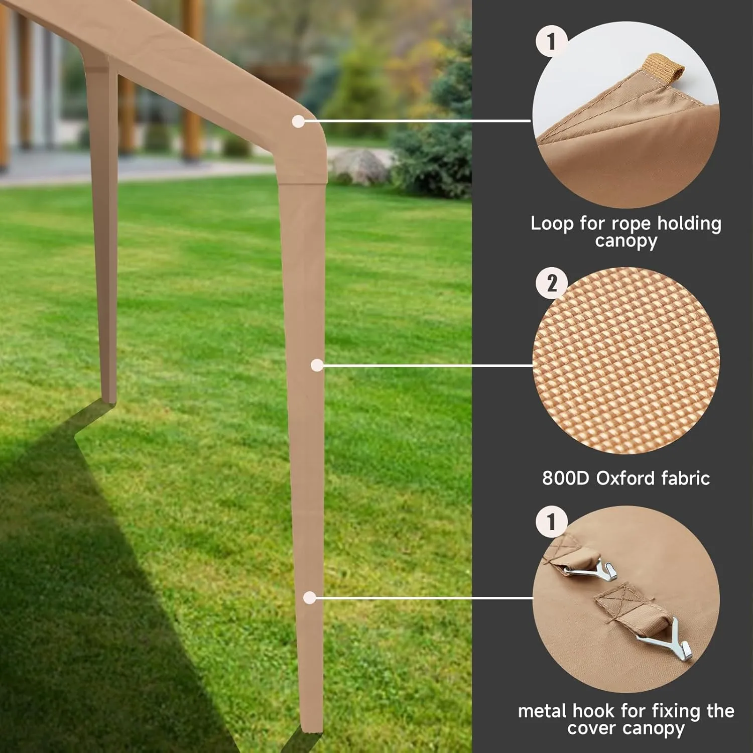 Canopy Replacement Cover, Carport Replacement Canopy, 800D Oxford Waterproof & UV Protected Tarp with Ball Bungees (Frame is not Included) (Beige, 10x20)