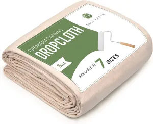 Canvas Drop Cloth by Salt Earth, Pack of 1 Reusable Paint Drop Cloth, 100% Recycled Cotton, All Purpose Painters Drop Cloth, Cotton Canvas Tarp Cover for Painter Furniture & Floor Protection (9x12FT)