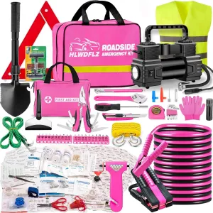 Car Emergency Kit - Portable Air Compressor, Winter Travel, Safety Kit for Cars, Trucks (Pink)