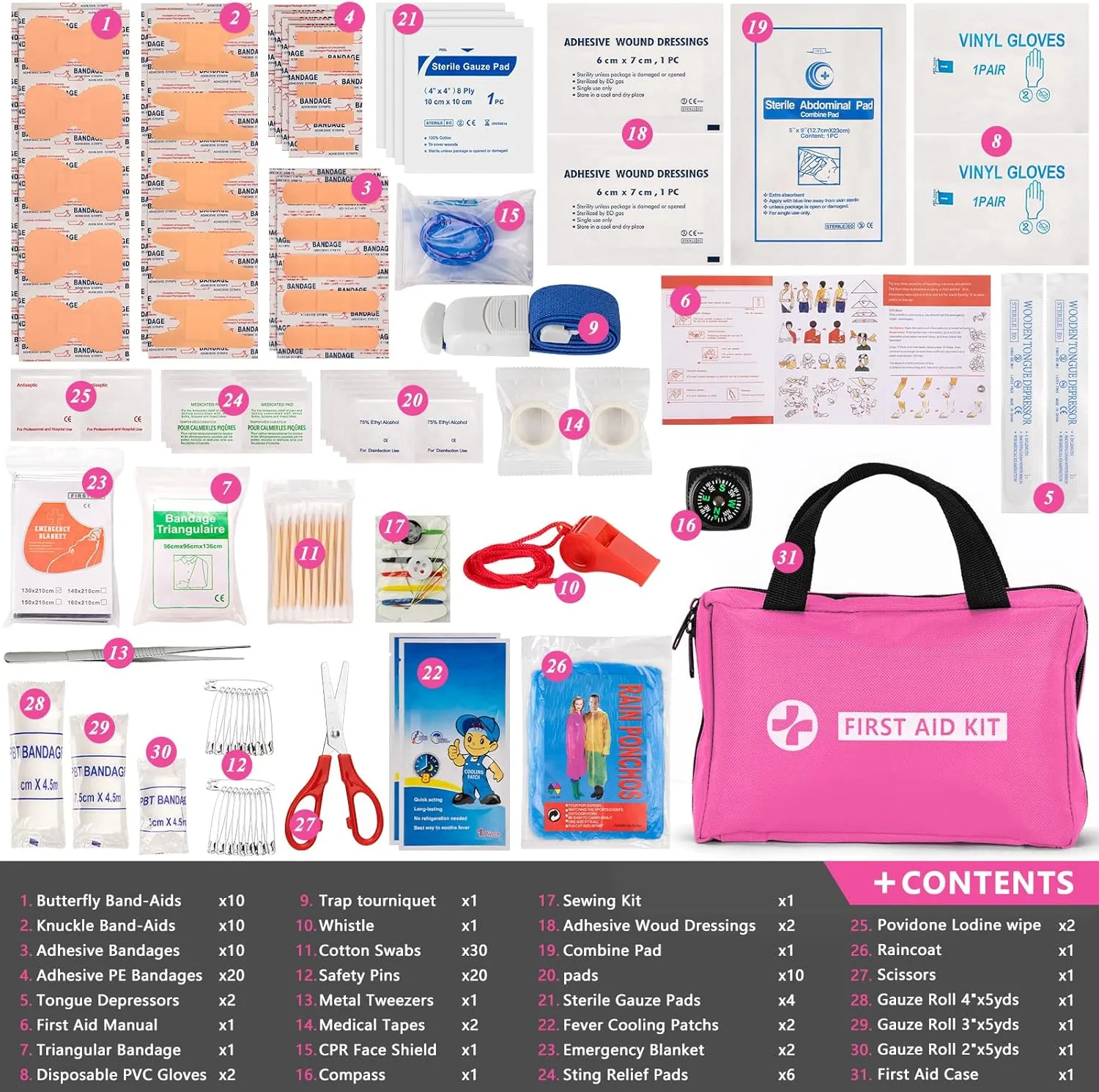 Car Emergency Kit - Portable Air Compressor, Winter Travel, Safety Kit for Cars, Trucks (Pink)