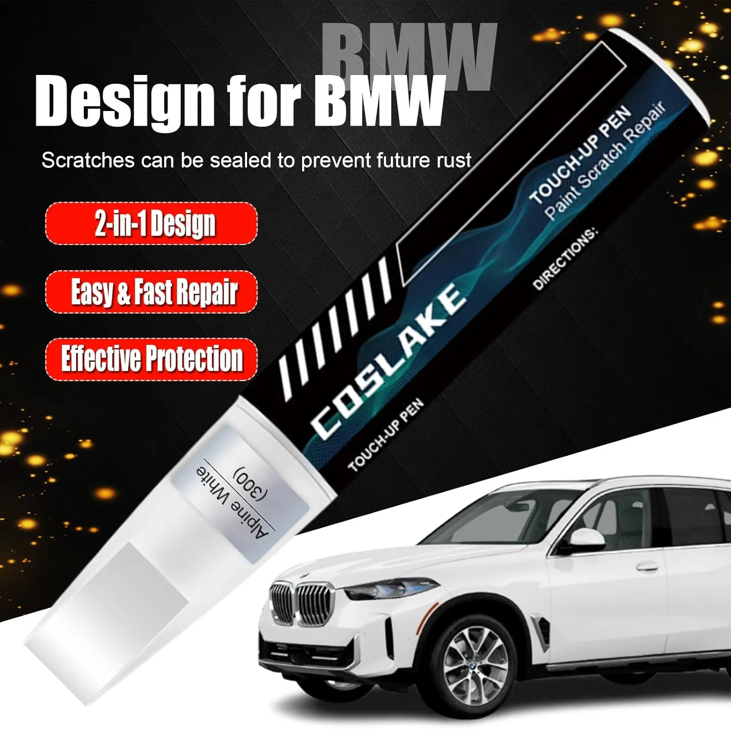 Car Touch Up Paint(Black Sapphire Metallic(475)) for BMW, Car Paint Scratch Repair Kit, Quick & Easy Solution to Repair, 2 in 1 Scratch Remover Pen with Color-Matched