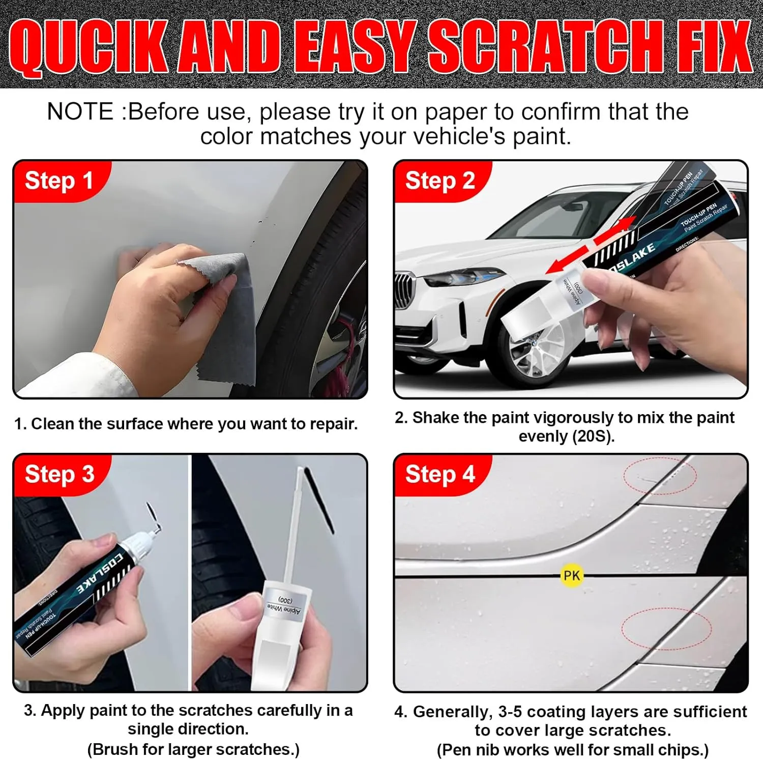 Car Touch Up Paint(Black Sapphire Metallic(475)) for BMW, Car Paint Scratch Repair Kit, Quick & Easy Solution to Repair, 2 in 1 Scratch Remover Pen with Color-Matched
