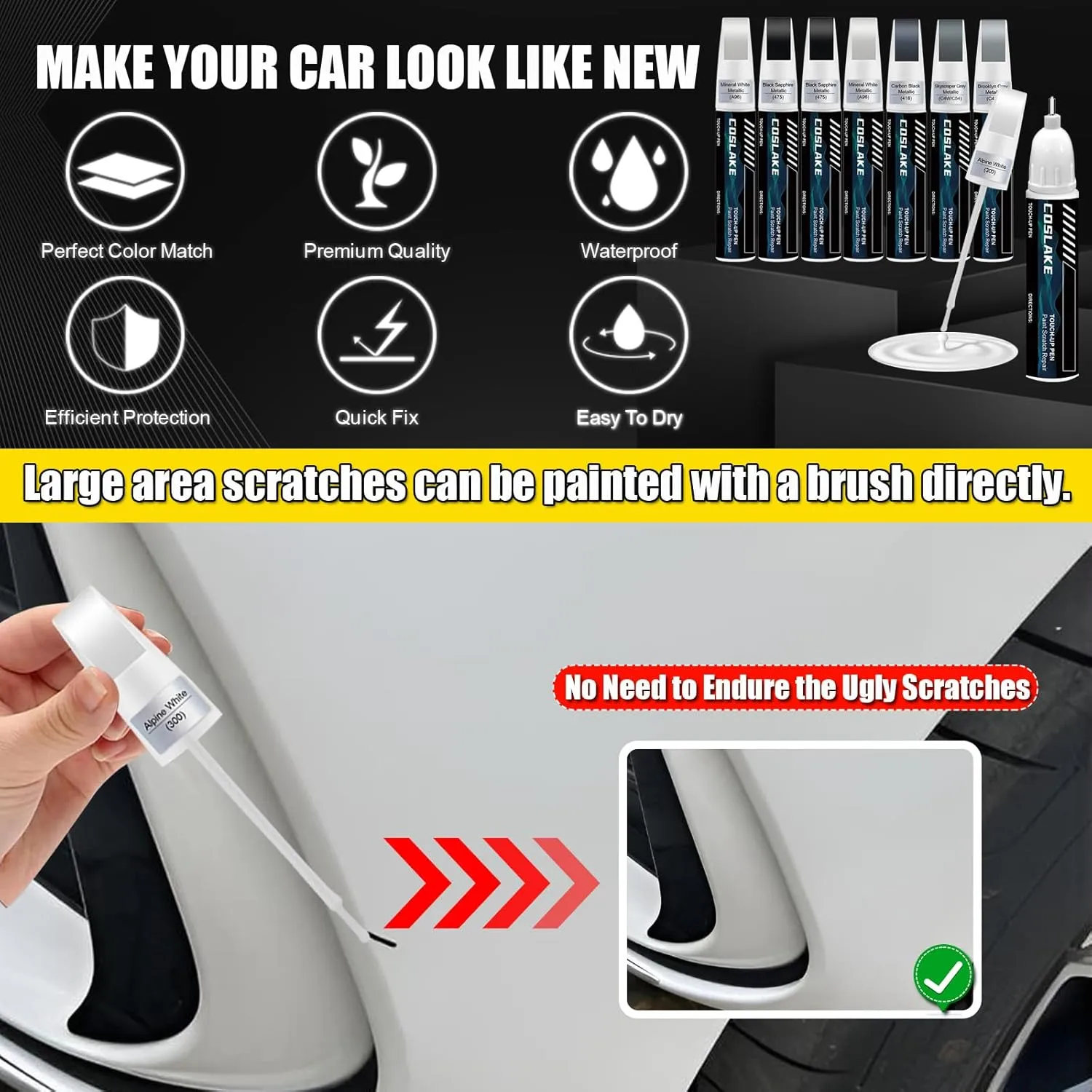 Car Touch Up Paint(Black Sapphire Metallic(475)) for BMW, Car Paint Scratch Repair Kit, Quick & Easy Solution to Repair, 2 in 1 Scratch Remover Pen with Color-Matched