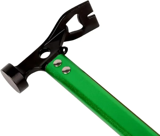 Carbon Steel Aluminum Camping Hammer, 12" Small Lightweight Three-in-One Functional Tent Stake Hammer for Hiking Kit Green