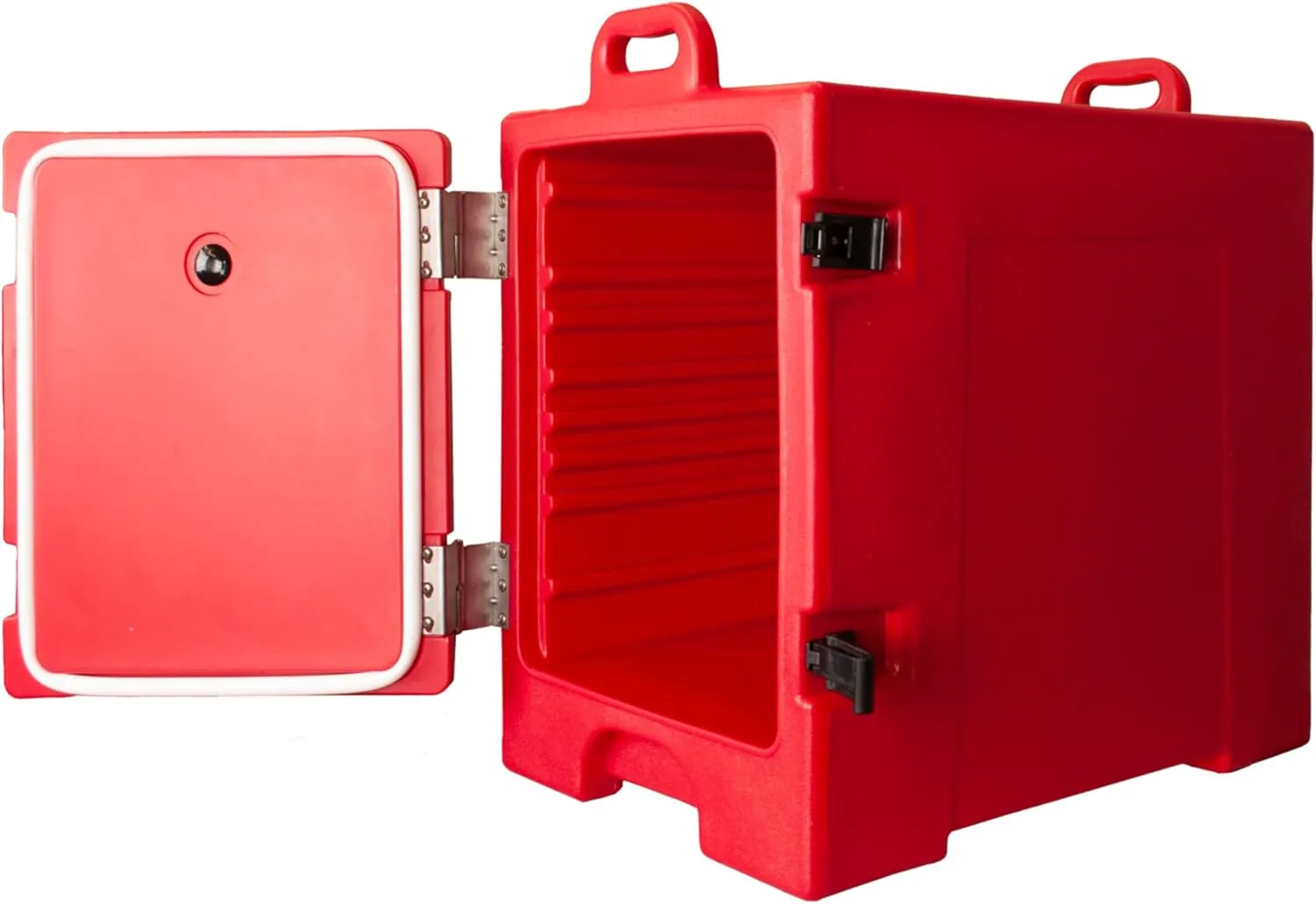 Carlisle FoodService Products Insulated Food Pan Carrier, Holds 5 Full or 10 Half 2.5" Pans (Sold Separately), Front-Loading Cateraide with Handles, Rugged PE Shell with PU Insulation, Red