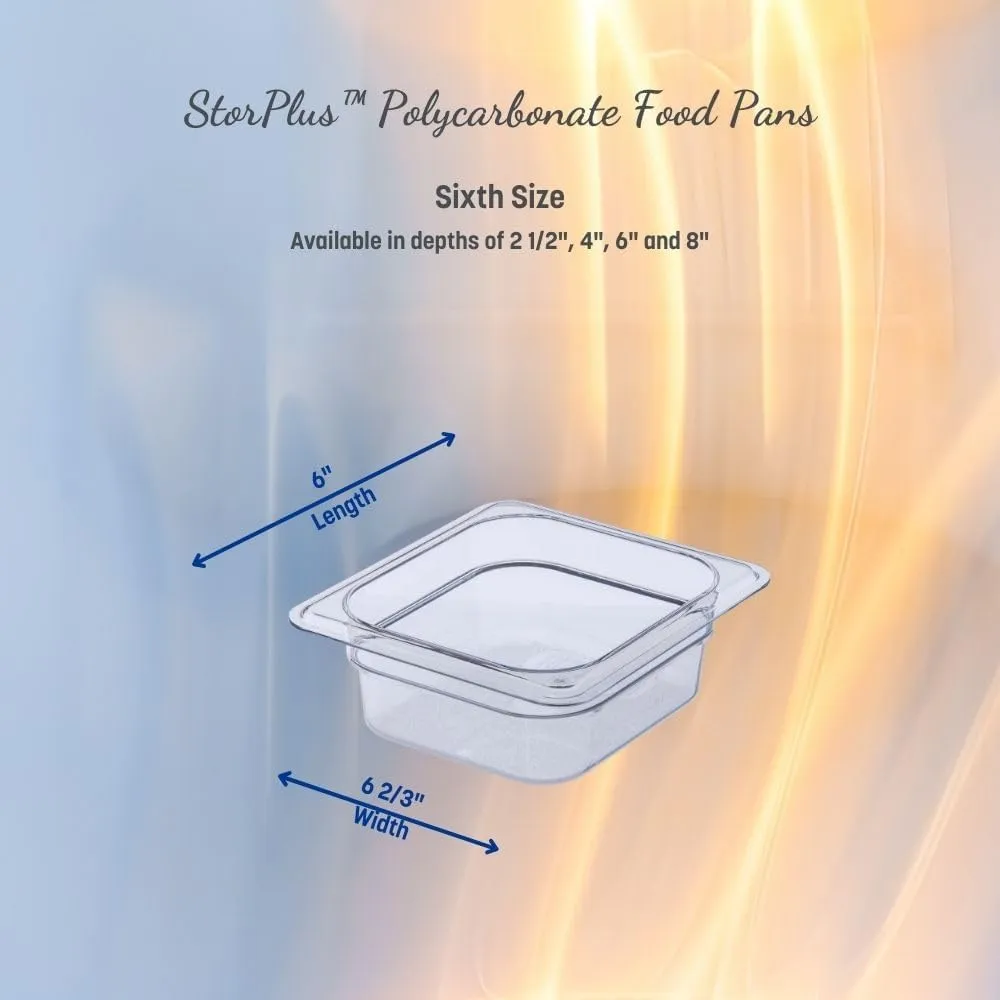Carlisle FoodService Products Storplus 1/6-Size Plastic Food Pan, Food Storage Container, for Catering, Buffets, Restaurants, Polycarbonate, 1/6 Size, 4 Inches Deep, Black, (Pack of 6)