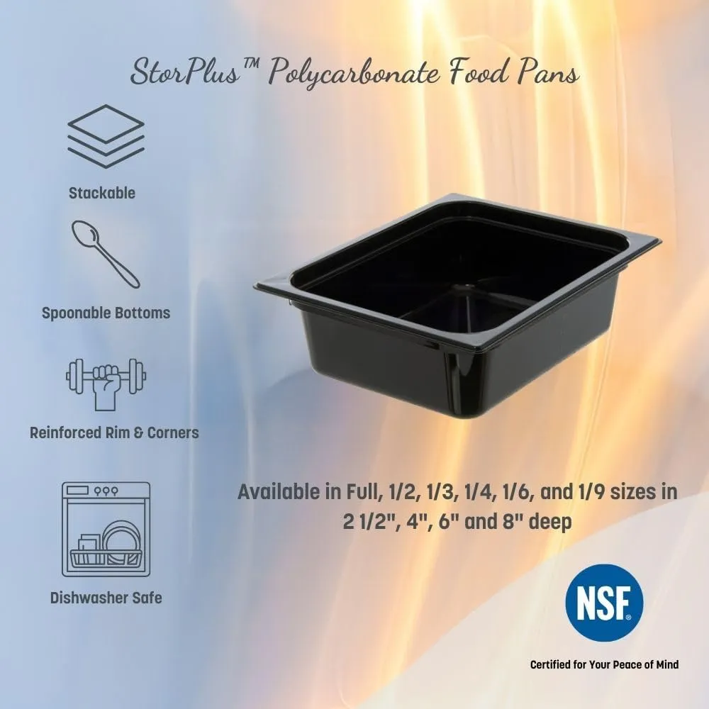 Carlisle FoodService Products Storplus 1/6-Size Plastic Food Pan, Food Storage Container, for Catering, Buffets, Restaurants, Polycarbonate, 1/6 Size, 4 Inches Deep, Black, (Pack of 6)
