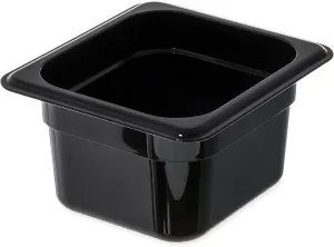 Carlisle FoodService Products Storplus 1/6-Size Plastic Food Pan, Food Storage Container, for Catering, Buffets, Restaurants, Polycarbonate, 1/6 Size, 4 Inches Deep, Black, (Pack of 6)