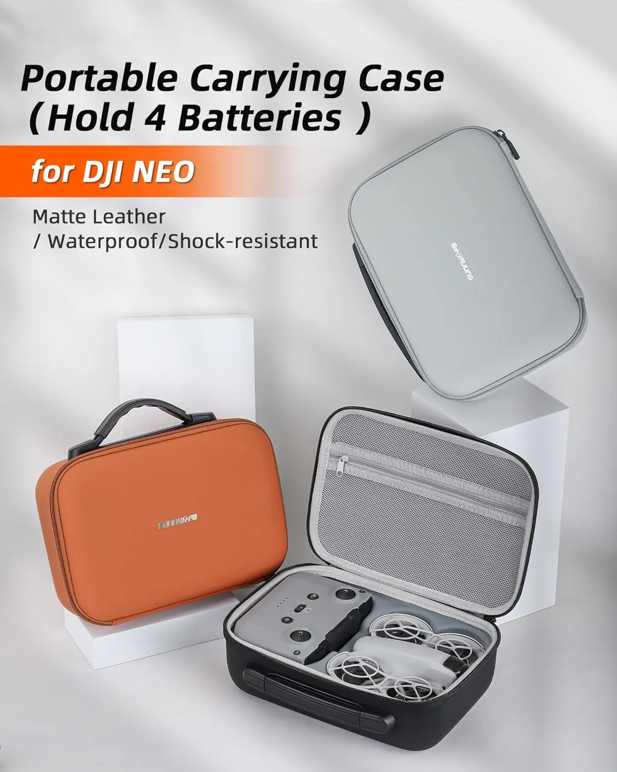 Carrying Case for DJI Neo Fly More Combo Accessories, Portable PU Leather Storage Travel Case for DJI Neo, Compatible with RC-N3 Remote Controller, Three-Battery, Charging Hub