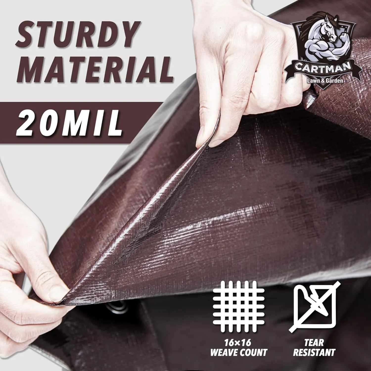 CARTMAN Finished Size 10x10 Feet Extra Thick 20 Mil Brown Ultra Heavy Duty Poly Tarp, Multipurpose Protective Cover, UV Resistant, Waterproof Poly Tarpaulin with Reinforced Edges