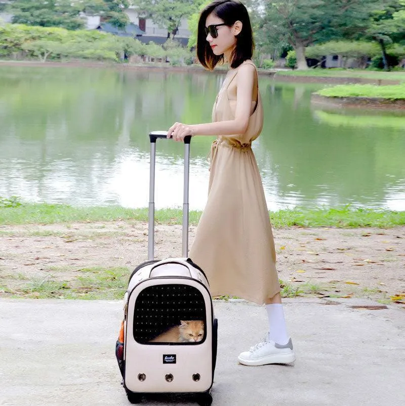Cat Carrier Backpack With Wheels Rolling Large 5 Color Trolley